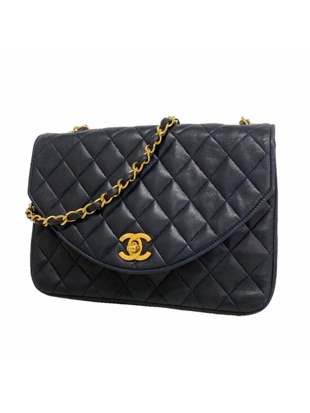 Chanel Shoulder Bag Quilted Lambskin Black Gold